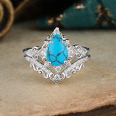 Luxury 4 Prong Pear Cut Turquoise Stackable Ring Set